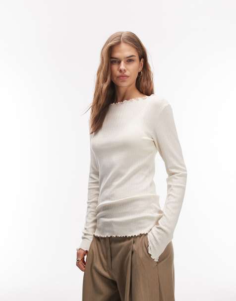 ARKET jersey boatneck ribbed babylock long sleeve T-shirt in white - view 1