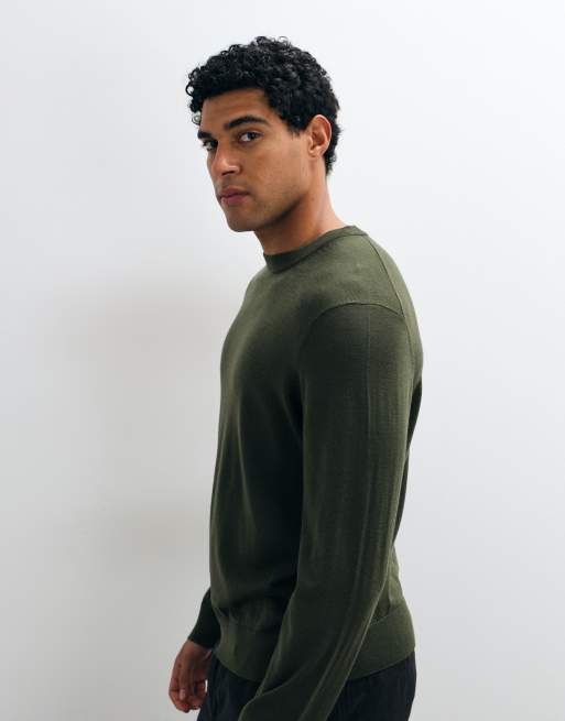 ARKET jersey de cuello redondo de lana merina en caqui, 3 de 5