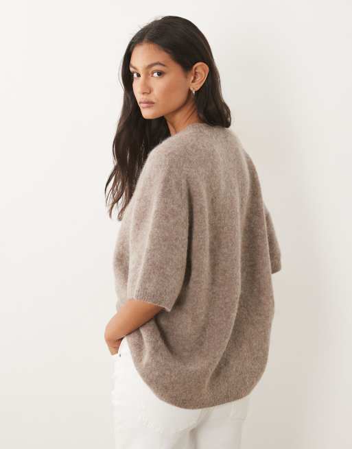 ARKET - jersey de manga corta en mezcla de alpaca y lana en beige oscuro, 4 de 4