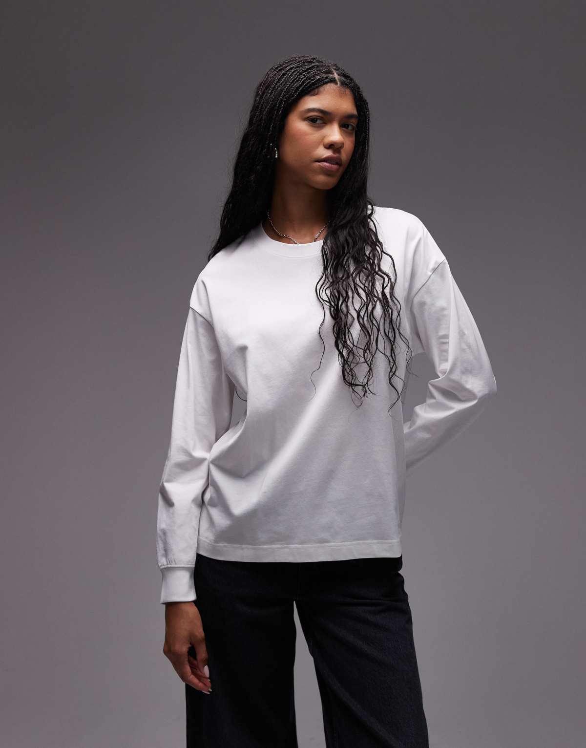 ARKET jersey long sleeve relaxed t-shirt  with deep cuffs in white