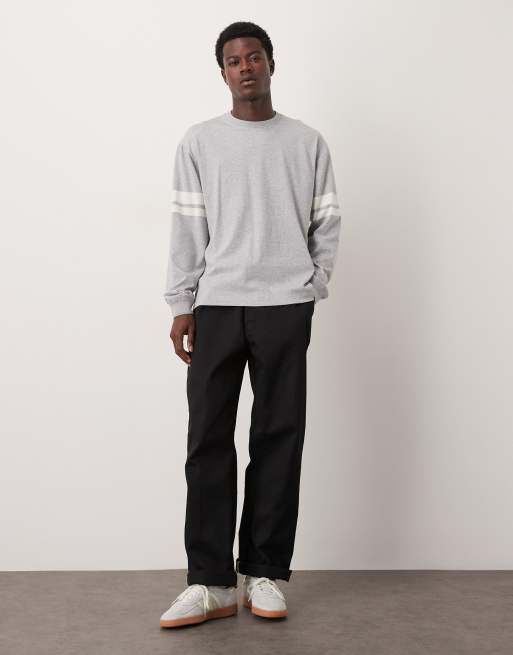 ARKET jersey long sleeve top in gray melange with retro stripe detail, 2 of 5
