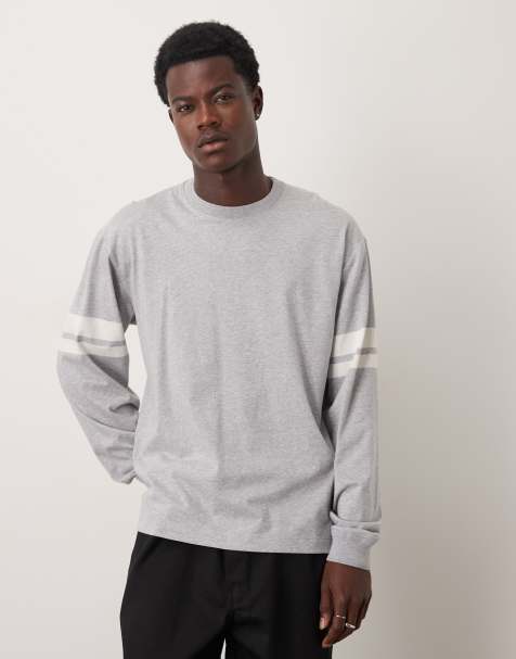 ARKET jersey long sleeve top in grey melange with retro stripe detail - view 1