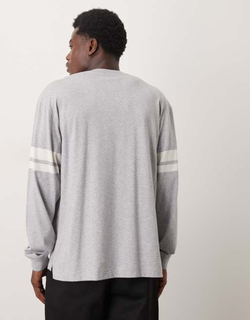 ARKET jersey long sleeve top in grey melange with retro stripe detail, 3 of 5