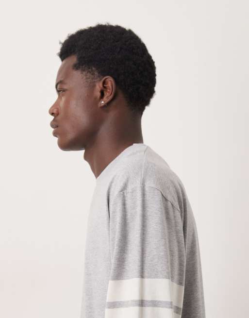 ARKET jersey long sleeve top in grey melange with retro stripe detail, 4 of 5