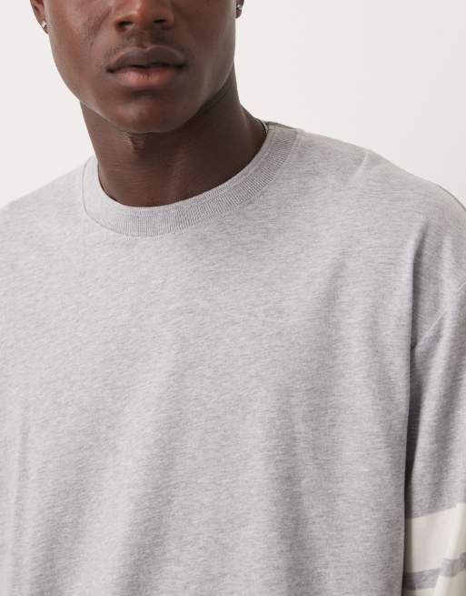 ARKET jersey long sleeve top in grey melange with retro stripe detail, 5 of 5