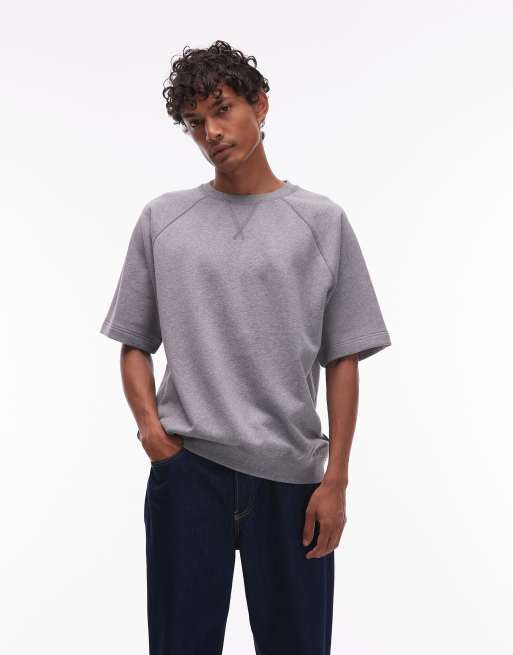 ARKET jersey loopback sweatshirt  with raglan short sleeves in grey melange