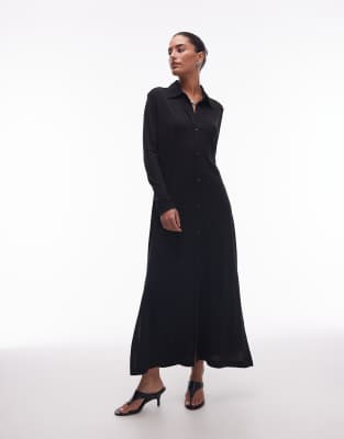 jersey maxi shirt dress in black