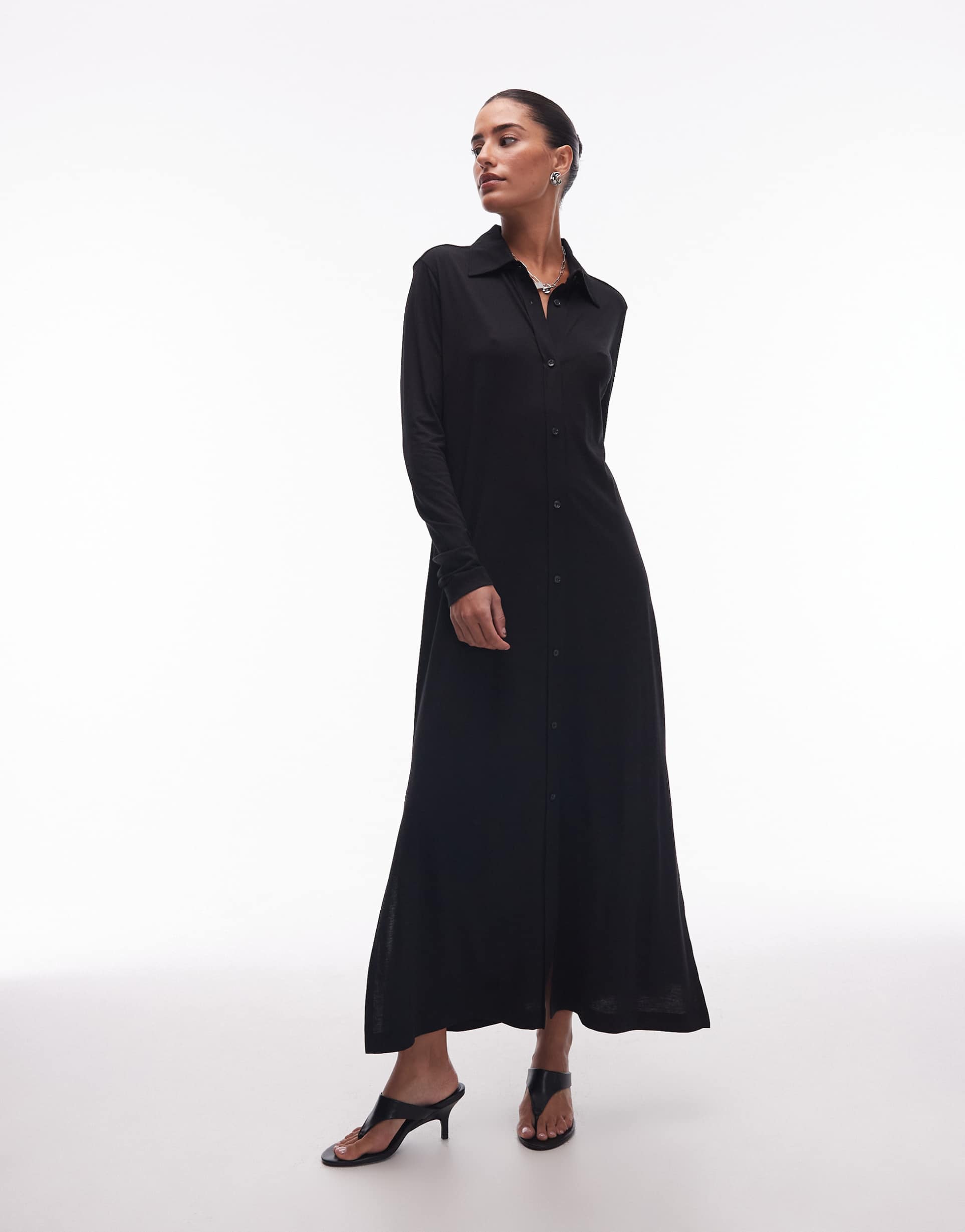 arket jersey maxi shirt dress in black