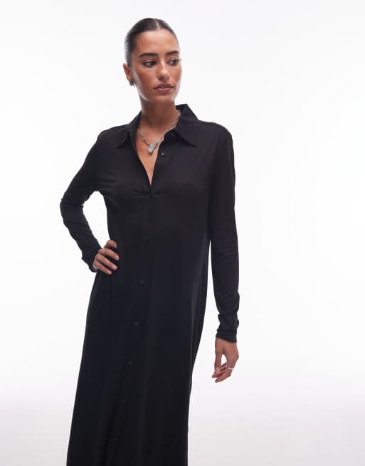 ARKET jersey maxi shirt dress in black, 2 of 4