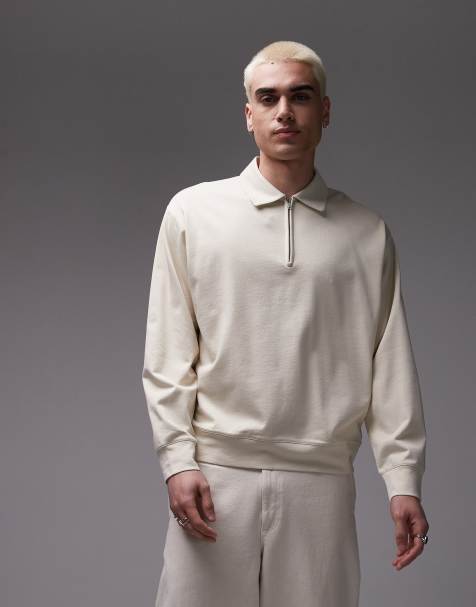 ARKET – Jersey-Oberteil in Beige mit Polokragen und halblangem Reißverschluss - view 1
