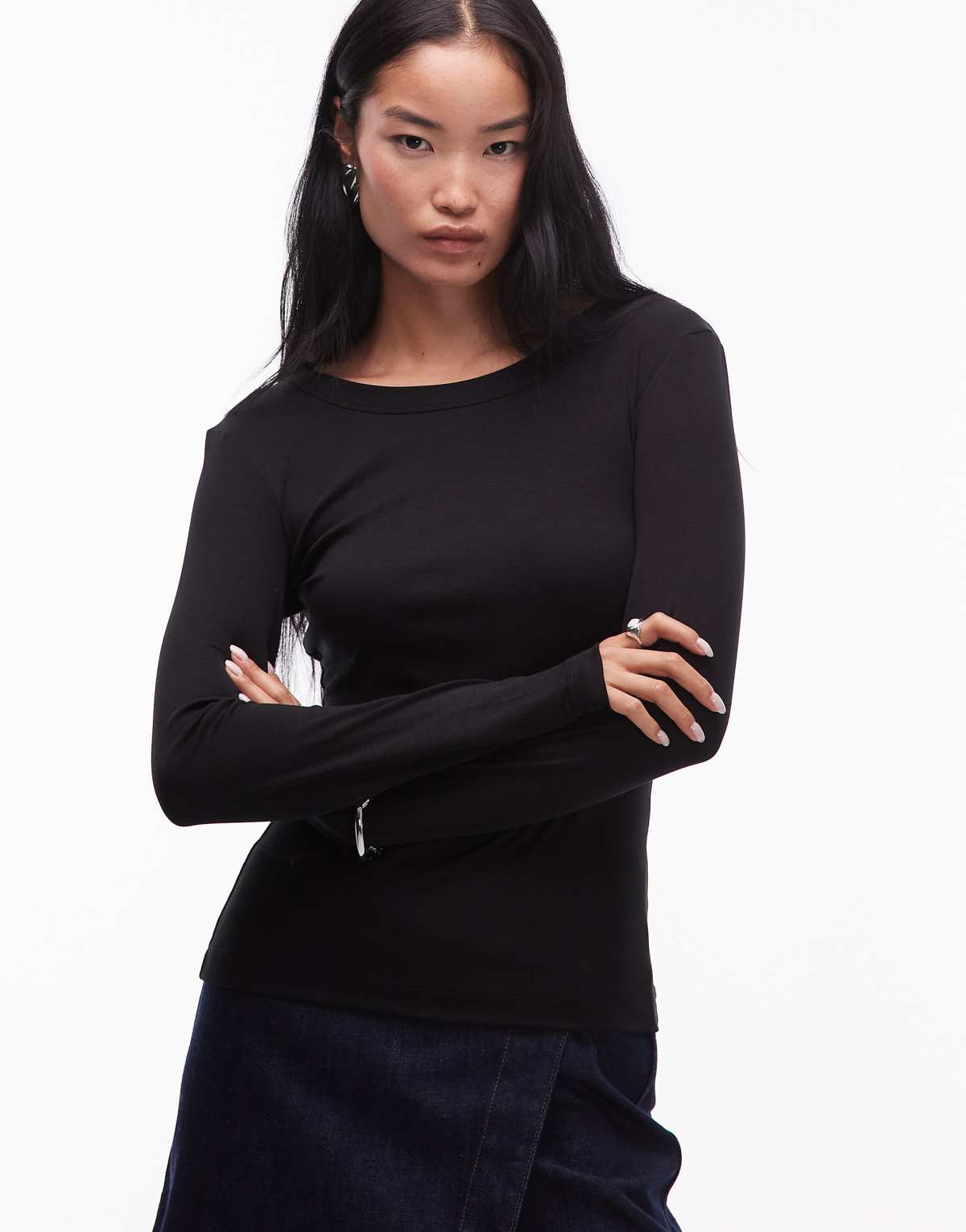 ARKET jersey rib long sleeve top with boat neck in black