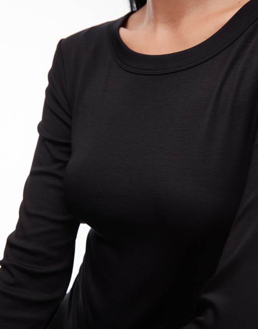 ARKET jersey rib long sleeve top with boat neck in black, 4 of 4