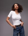 [Arket] ARKET jersey ribbed t-shirt top with scoop neck in white M WHITE