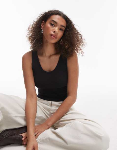 ARKET jersey ribbed vest top with scoop neck in dark navy - view 1