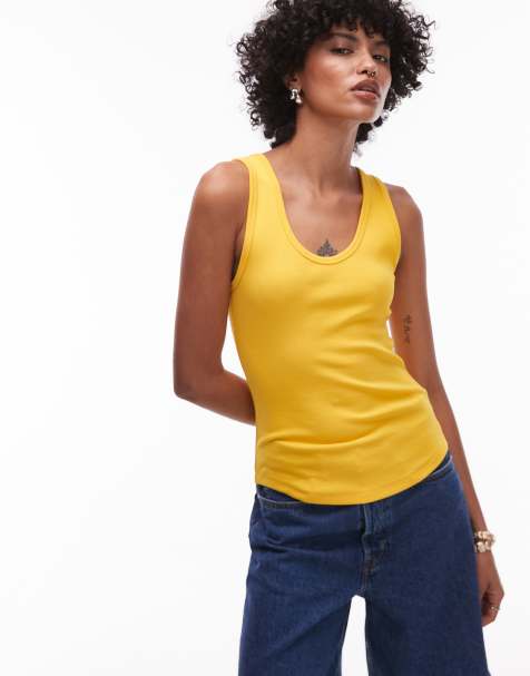 ARKET jersey ribbed vest top with scoop neck in yellow - view 1