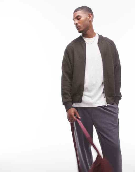 ARKET jersey sweats zip front cardigan in dark green