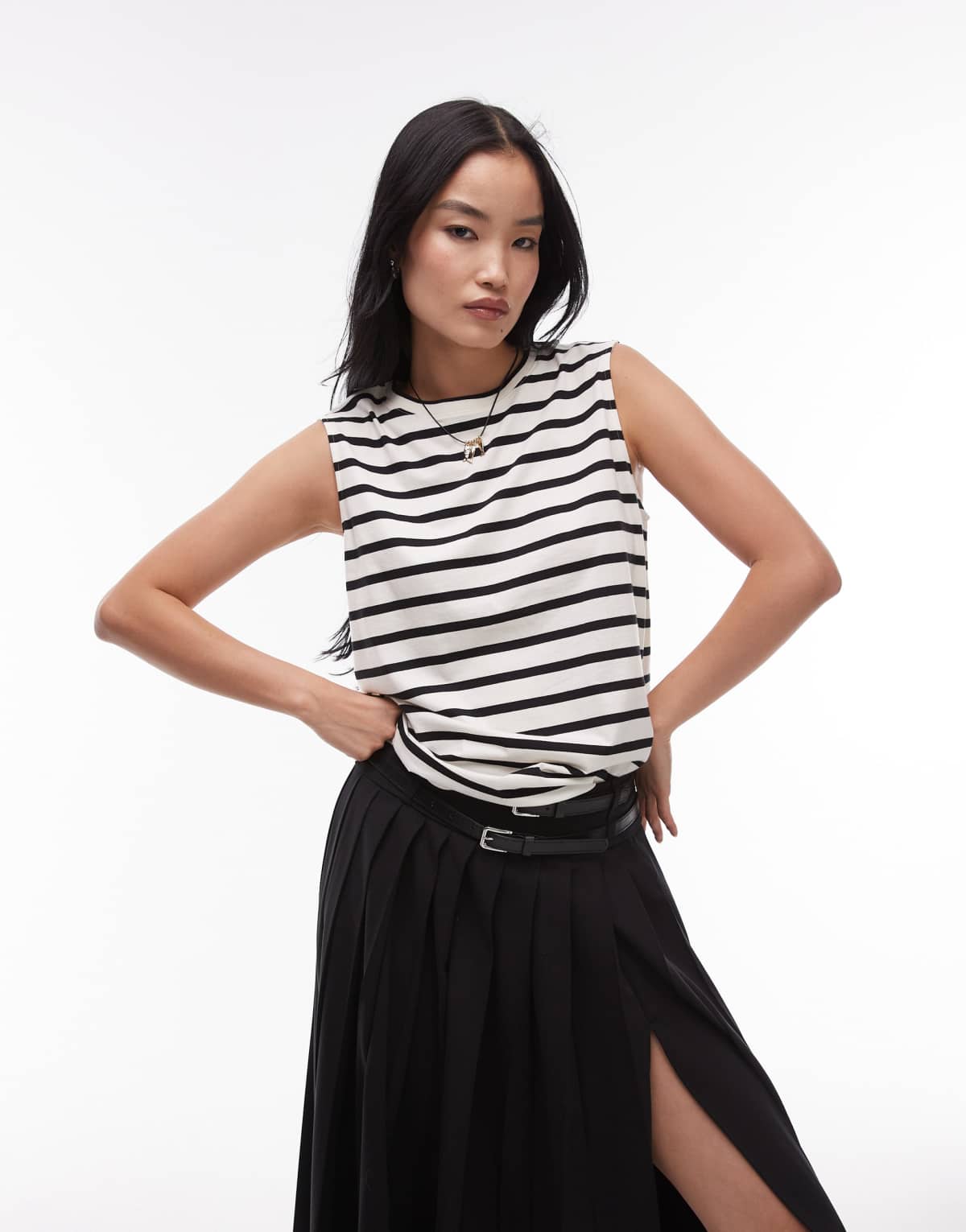 ARKET jersey t-shirt top with cap sleeves in navy and white stripes
