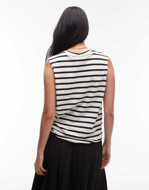 ARKET jersey t-shirt top with cap sleeves in navy and white
