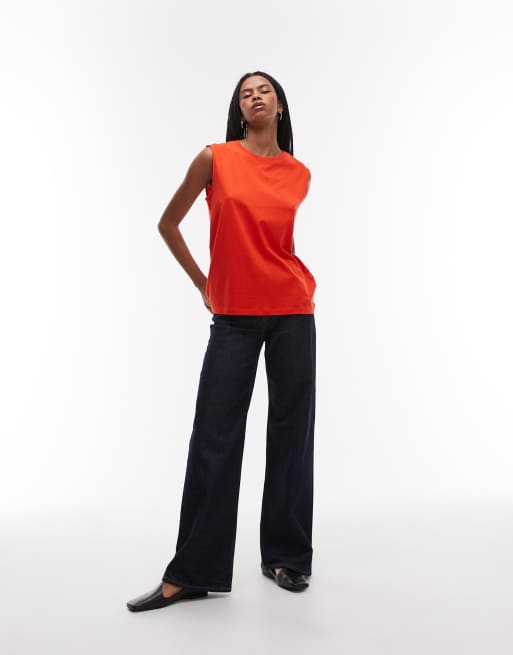 ARKET jersey t-shirt top with cap sleeves in  red, 2 of 4