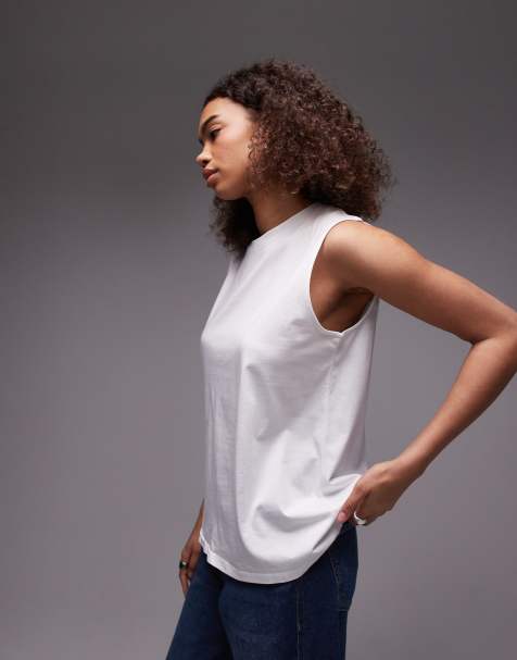 ARKET jersey t-shirt top with cap sleeves in white - view 1