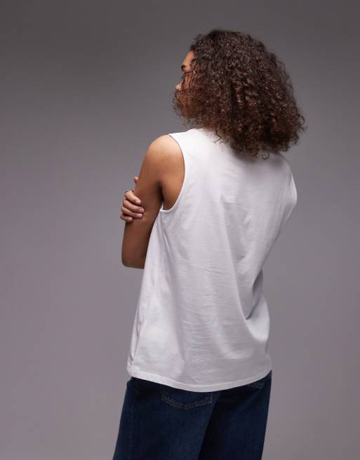 ARKET jersey T-shirt top with cap sleeves in white, 4 of 4