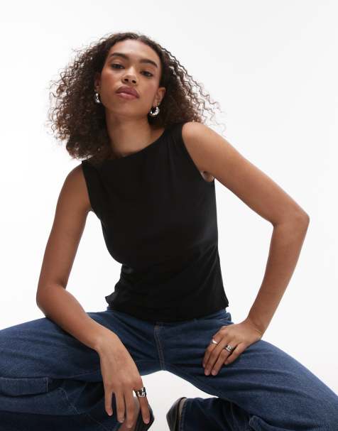 ARKET – Jersey-Tanktop in Schwarz mit U-Boot-Ausschnitt - view 1