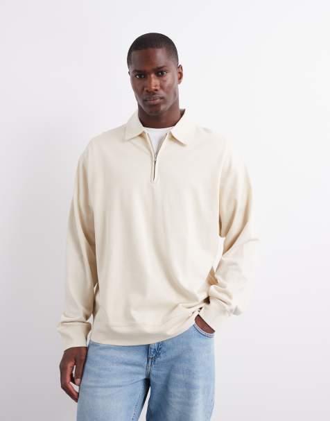 ARKET - Jersey top met korte rits en polokraag in beige - view 1