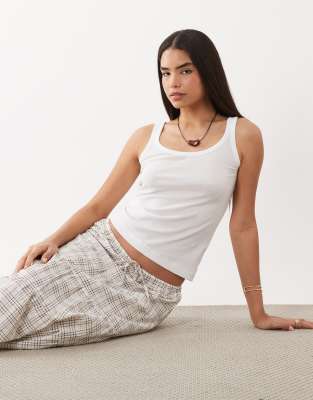 Arket Jersey Vest Top With Deep Scoop In White