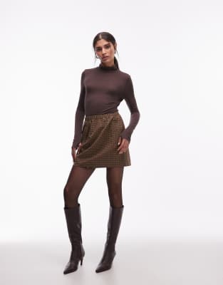 ARKET - Jupe courte mélange laine carreaux - Marron-Brown