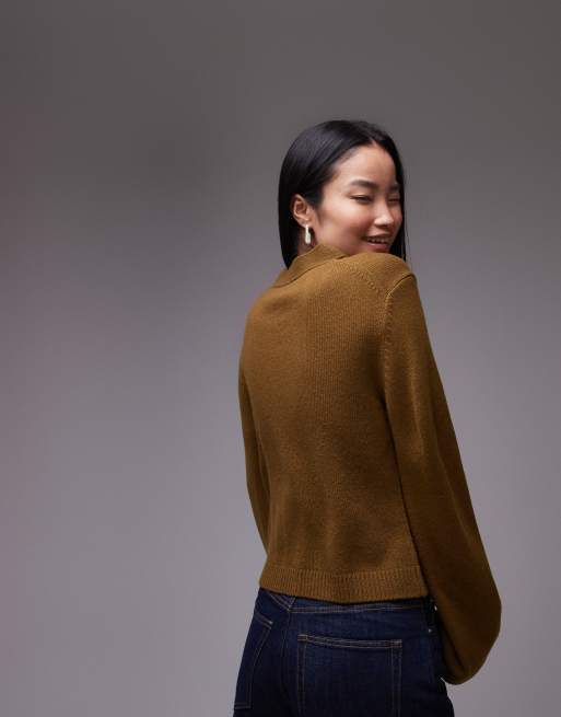 ARKET - Kaki-brun cardigan i tekstureret uld med v-hals og lommer foran, 4 af 4