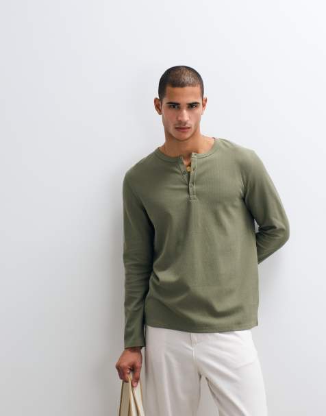 ARKET – Kakifärgad henley-topp med långa ärmar - view 1