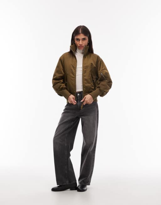 ARKET - Kakigrøn og sporty bomber-jakke i nylon med ståkrave, 4 af 4