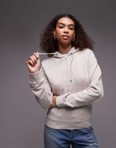 ARKET – Kapuzenpullover in Steinbeige mit kurzem Reißverschluss - view 1