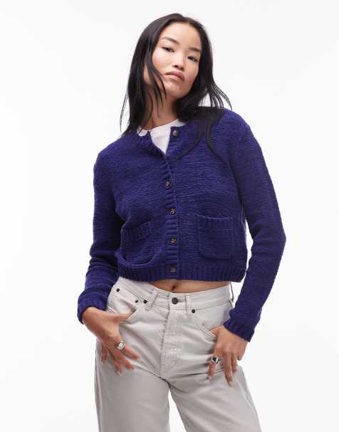 ARKET - Katoenrijk vest met ronde hals in marineblauw - view 1