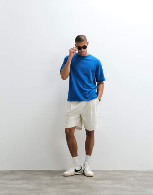 ARKET - Klar blå oversized T-shirt i bouclé med tekstur i bomuld, 2 af 5