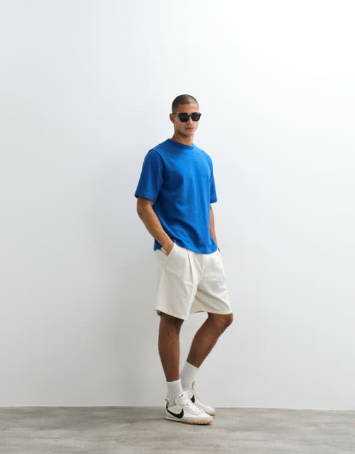 ARKET - Klar blå oversized T-shirt i bouclé med tekstur i bomuld, 4 af 5