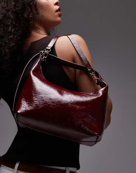 ARKET - Kleine leren tote tas met afneembare crossbody band in donker kersenrood - view 1