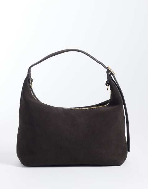 ARKET - Kleine tote tas met afneembare crossbody band van puur suède leer in donkerbruin - view 1