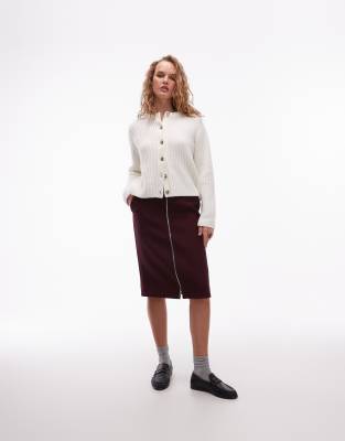 Arket ARKET knee length skirt with zip through in burgundy-Red