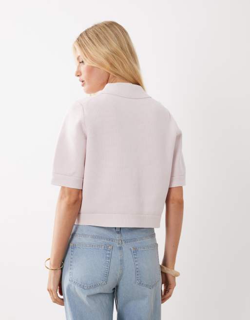ARKET knit cotton short sleeve cardigan with utility pockets in pink, 3 of 4