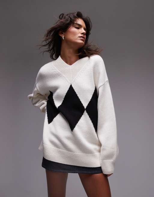 ARKET knit oversized sweater with mono diamond pattern