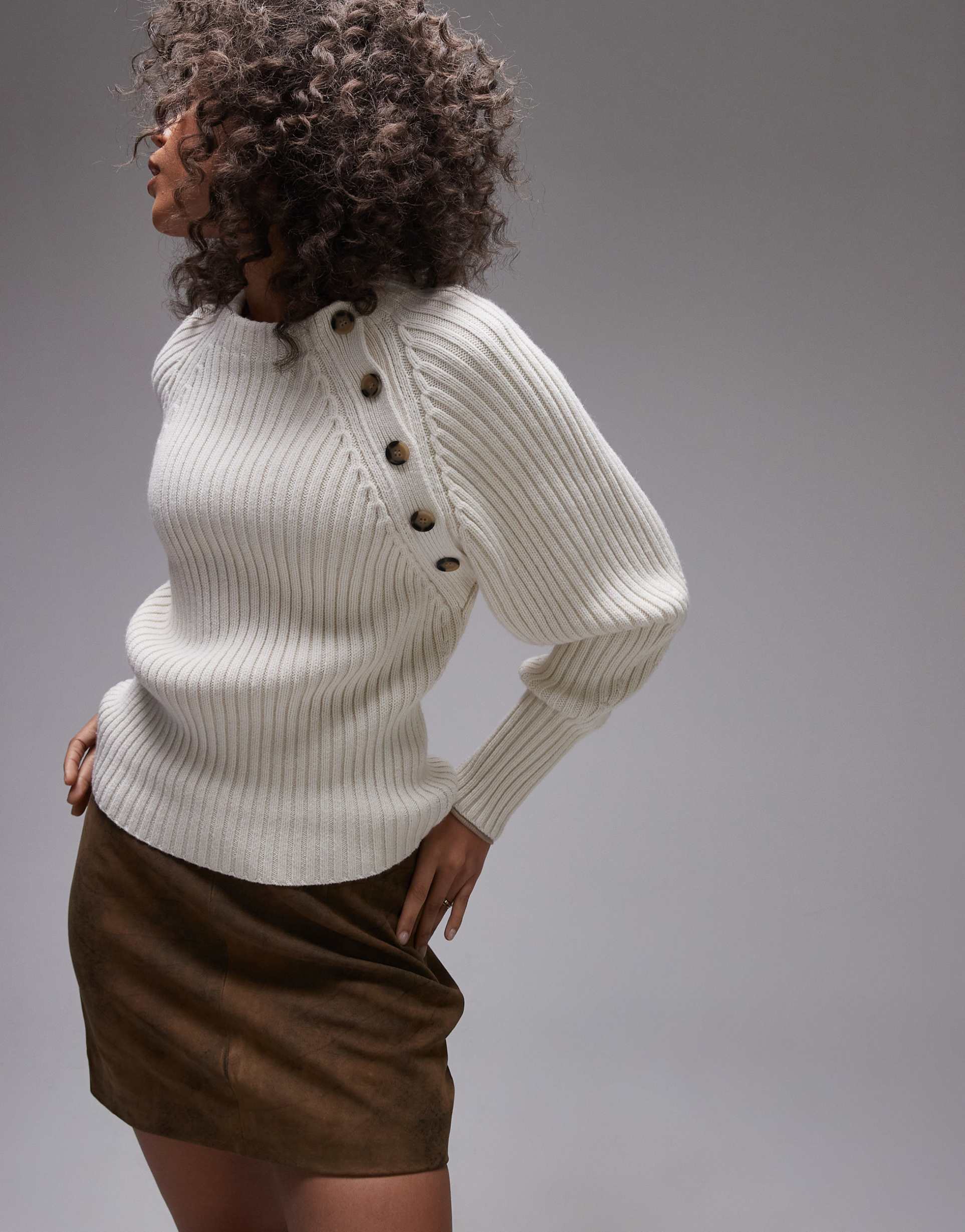 arket knit sweater with button shoulder detail in off white