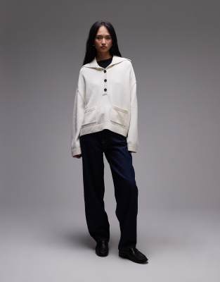 Arket Knit Sweater With Large Button Collar In White