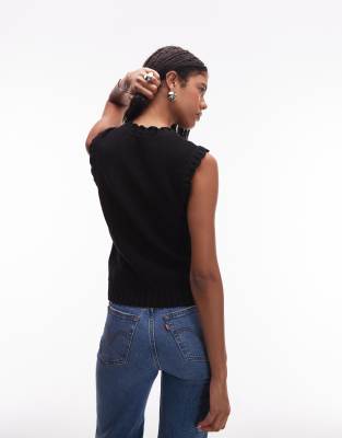 Arket Knit Tank Top With Frill Edge Detail In Black