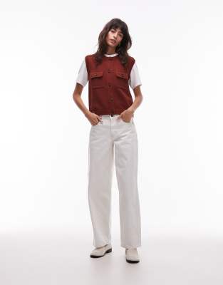 Arket Knit Tank Vest With Button Front And Patch Pockets In Red
