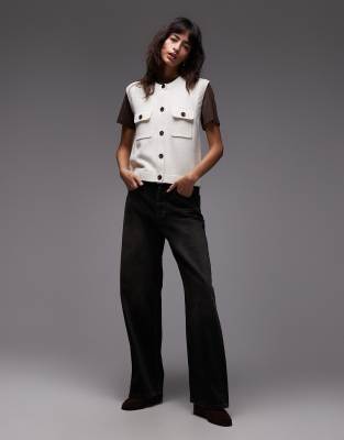Arket Knit Tank Vest With Button Front And Patch Pockets In White