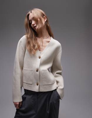 Arket ARKET knitted compact milano stich cardigan with pockets in beige-Neutral