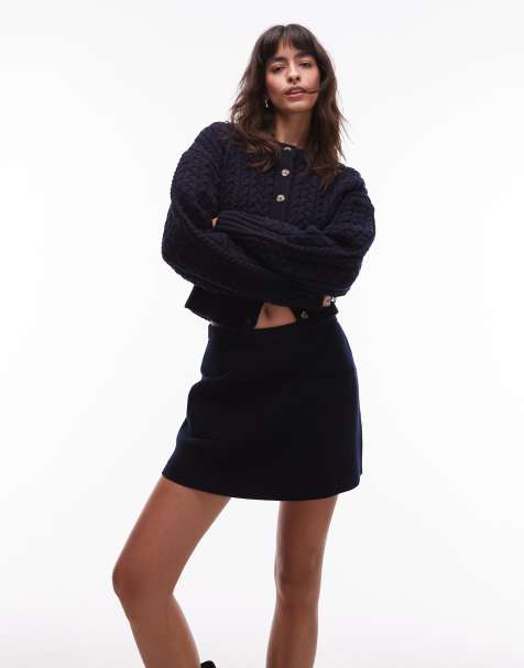 ARKET knitted mini skirt with patch pockets in dark blue - view 1