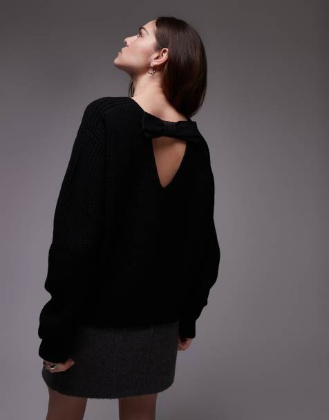 ARKET knitted mixed rib with low v back jumper in black - view 1