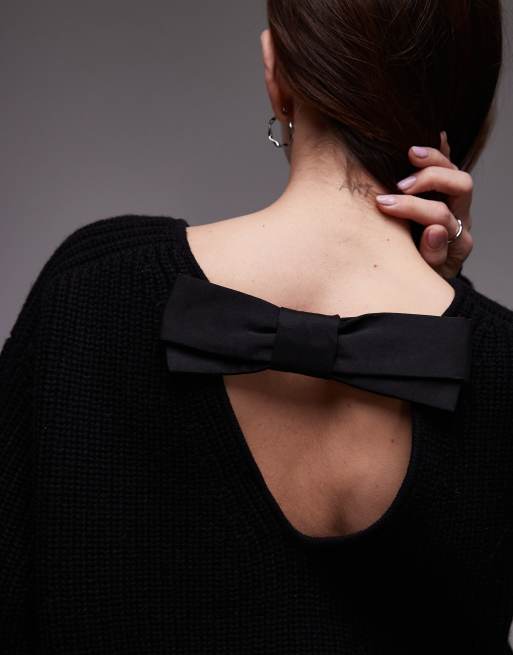 ARKET knitted mixed rib with low v back sweater in black